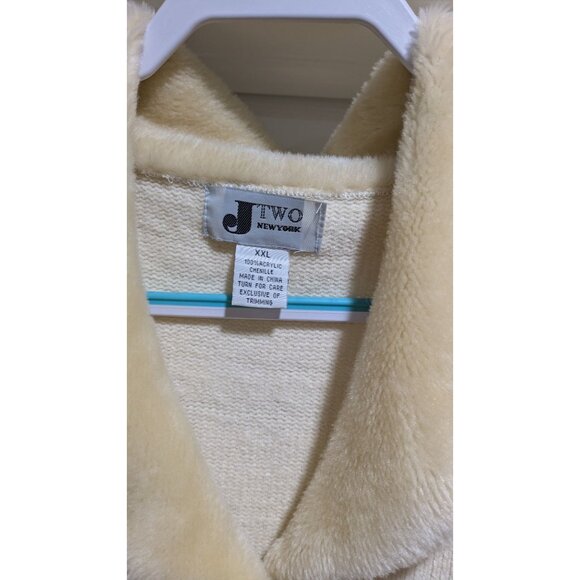 VTG J Two New York Womens Cardigan XXL Cream Faux Fur Collar Sequins Snowflakes - Picture 2 of 13